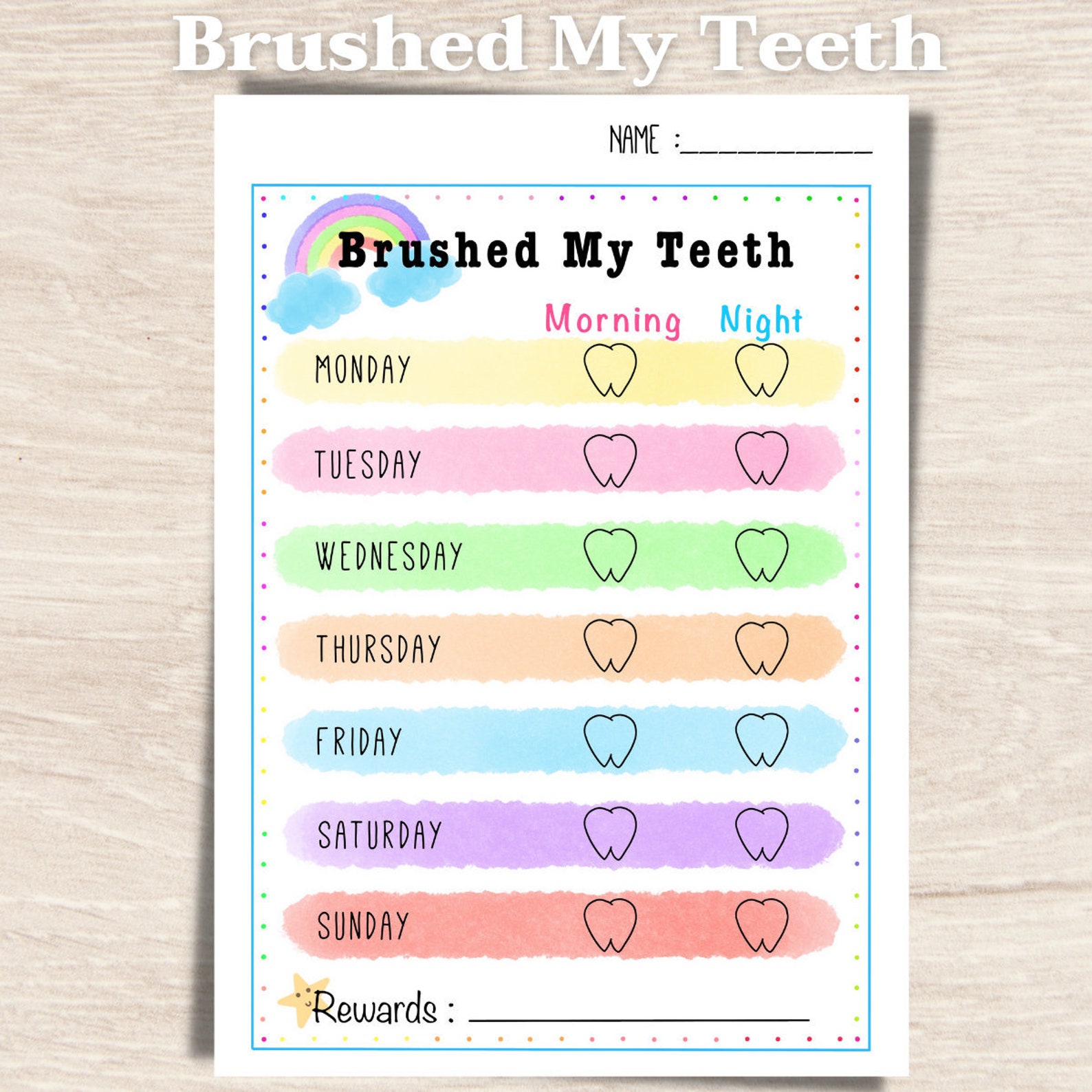 Brush My Teeth Printable, Brush Your Teeth Printable Chart, Kids Teeth ...