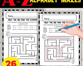 A-Z Alphabet Mazes Worksheet | Letter Tracing, Fine Motor Skills (Printable)