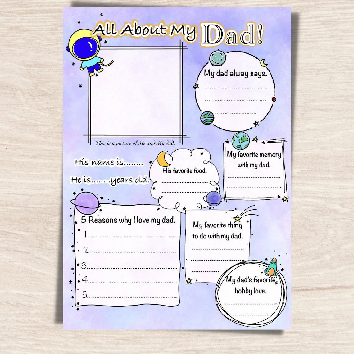 All About My Dad Printable, Fill in the Blank Gift (A4) - Etsy