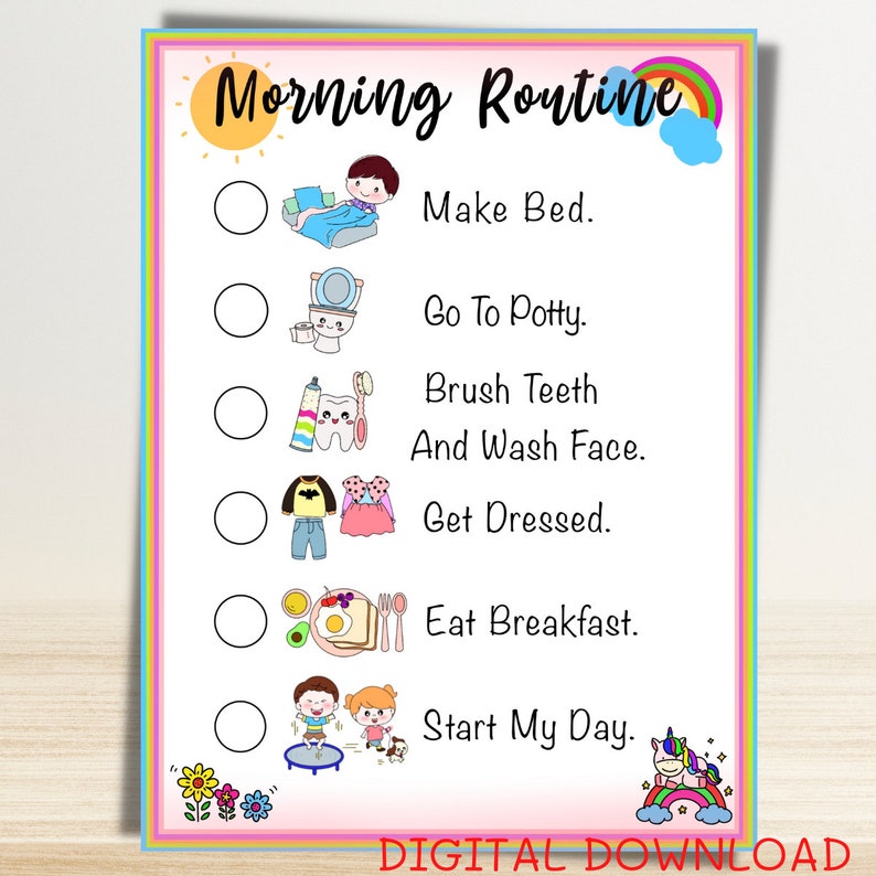 Morning And Evening Routine Chart Printable Kids Chore Chart Etsy