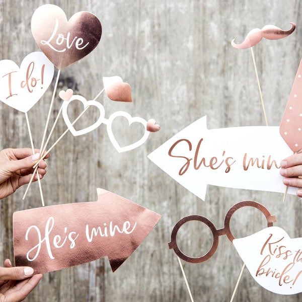 Photobooth props Hochzeit rosegold 12er Set