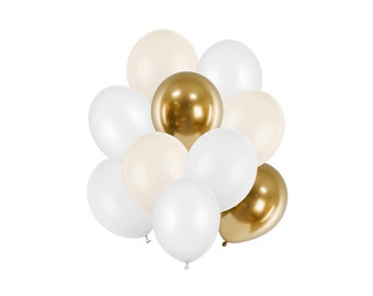 Ballons Mix weiß-gold-beige 10er Set