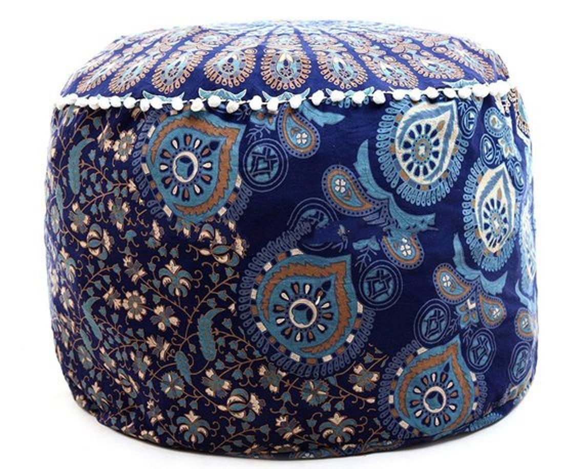 Blue Bohemian Pouf Ottoman COVER Indian Mandala Floor Pouf Etsy