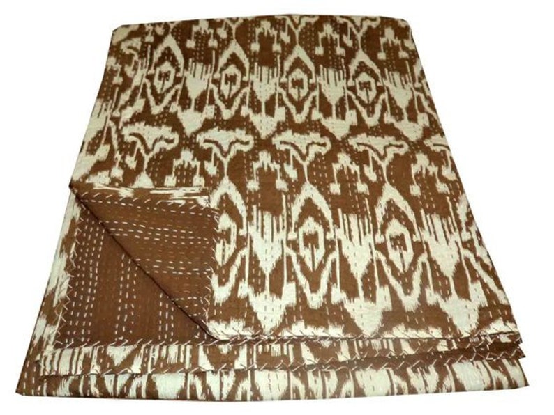 Ikat Kantha Quilt in Queen Size Brown Kantha Blanket Bohemian Etsy