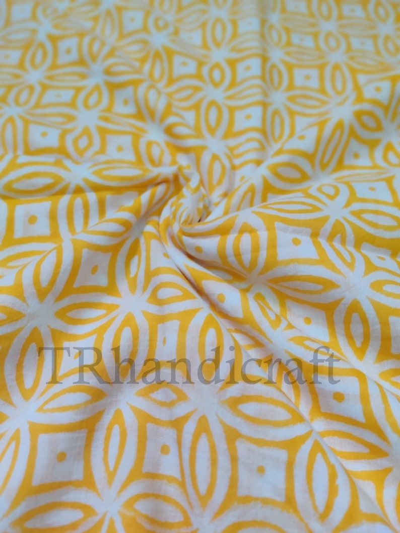 Hand Block Print Fabric Sold By yard Cotton Fabric Cotton Print Yellow Block Print Fabric Indian Cotton Fabric