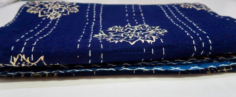 Indigo kantha throw quilt boho kantha indigo bedding bohemian bedding decor boho throw indian cotton coverlet kantha throw twin size king