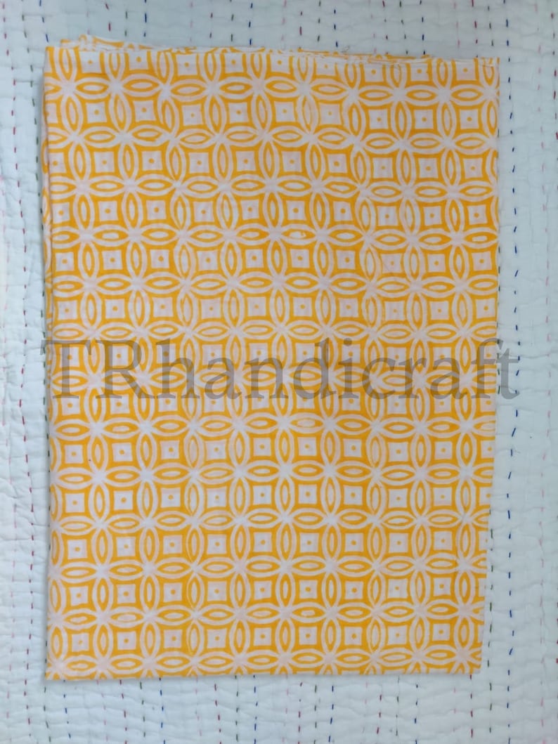 Hand Block Print Fabric Sold By yard Cotton Fabric Cotton Print Yellow Block Print Fabric Indian Cotton Fabric