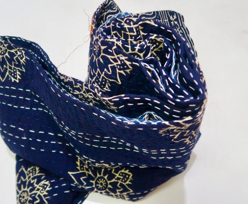 Indigo kantha throw quilt boho kantha indigo bedding bohemian bedding decor boho throw indian cotton coverlet kantha throw twin size king