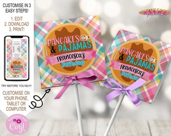 Pancakes and Pajamas Tic Tac label,pancakes pajama party favor,Sleepover Party,Customised Tic Tacs,Pancake Party Invite,party decor, pyjamas
