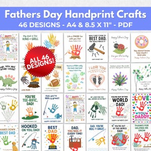Handafdruk knutselen voor Vaderdag, afdrukbare kaarten voor papa, A4- en Amerikaanse lettersjablonen, eenvoudig doe-het-zelf vaderdagcadeau van kinderen, cadeau nieuwe vader