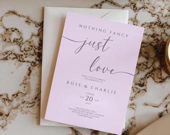 Pink Wedding Invitation Template, Just Love Elegant Wedding Invite, Minimalist Canva Template, Printable Digital Download, Modern Wedding