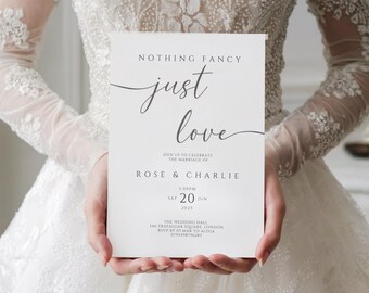 Minimalist Wedding Invitation Template, Just Love Wedding Invite, Simple Elegant Wedding Card, Editable Canva Template, Instant Download