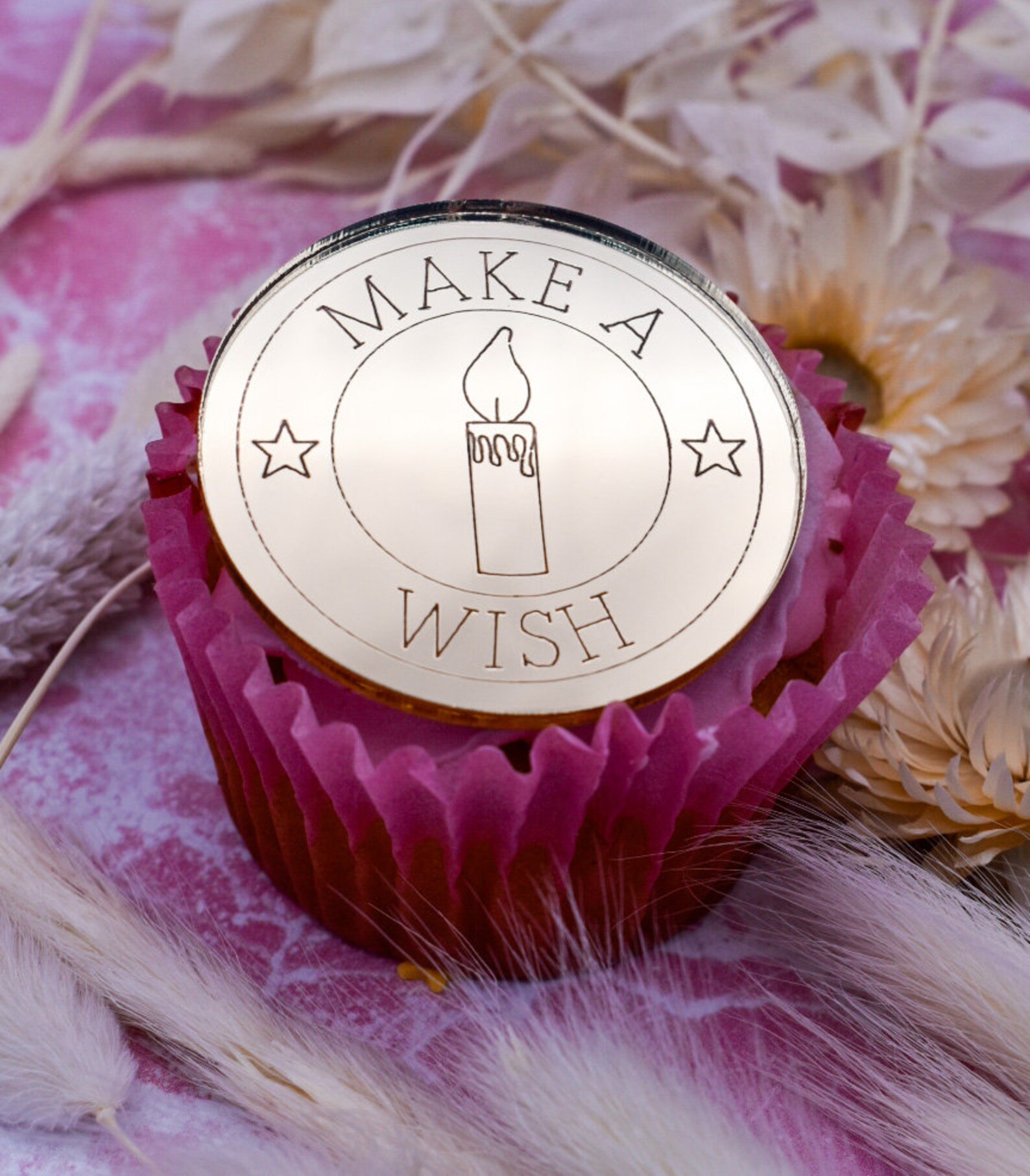 12pcs Silver Mirror Acrylic Happy Birthday Cake Discs | Reusable Cupcake Toppers & Cake Decorations