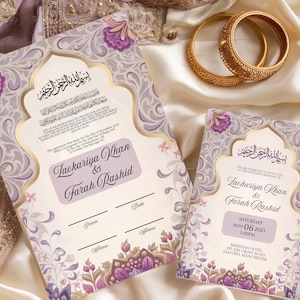 Luxury Nikkah Certificate, Premium A4 Islamic Wedding Contract, Nikkah Nama, Muslim Marriage Certificate, Personalised Names, Quran Verse 2a