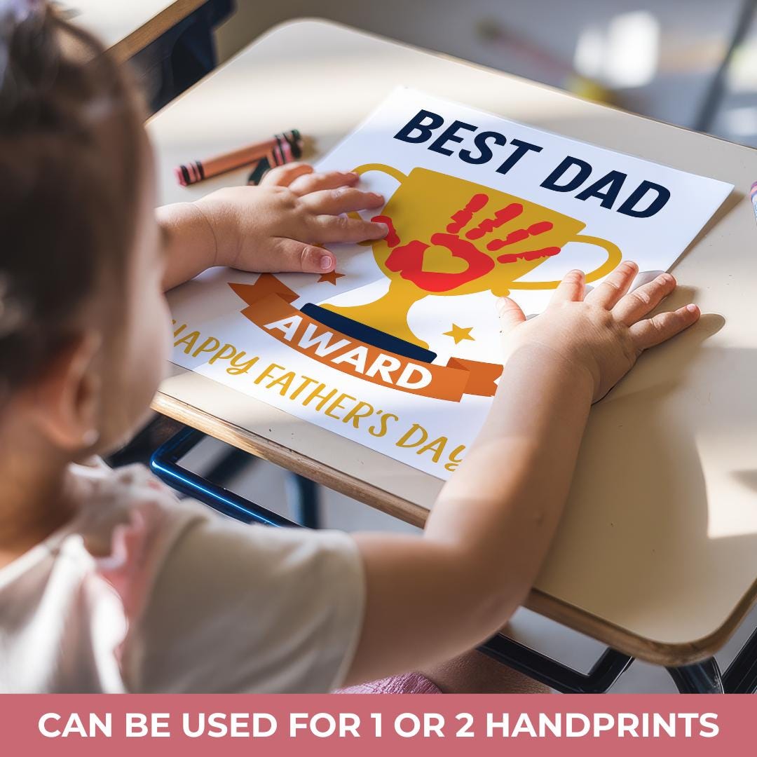 Father’s Day Handprint Art for Dad, Best Dad Award Printable, Craft ...
