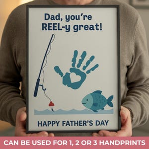 Handafdruk Vaderdag vissen voor papa, afdrukbare handafdruk cadeau van peuter of kinderen, digitale download viskaart DIY