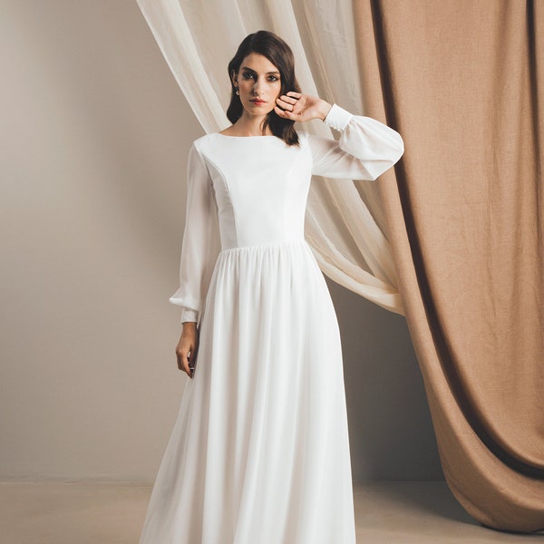 Ready to ship long sleeve wedding dress, Elegant wedding dress, Romantic wedding dress, Boho wedding dress // MUNICH