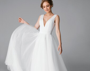 silk v neck wedding dress