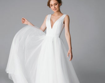 V Neck Wedding Dress Etsy