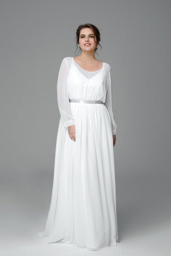 plus size chiffon wedding dresses with sleeves