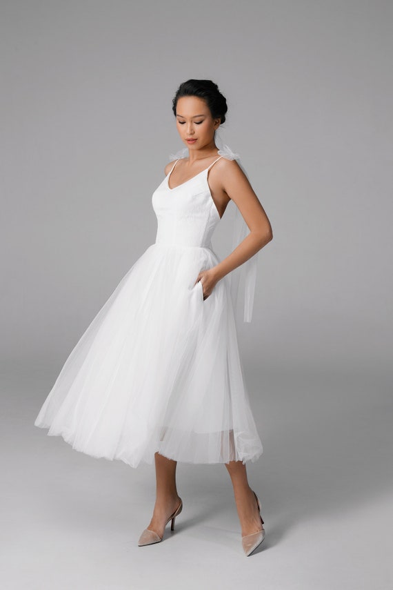 Midi Tulle Wedding Dress Short Tulle Wedding Dress Grey Etsy