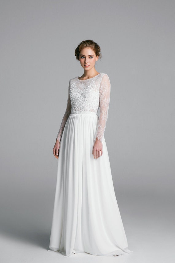 long sleeve chiffon bridesmaid dress
