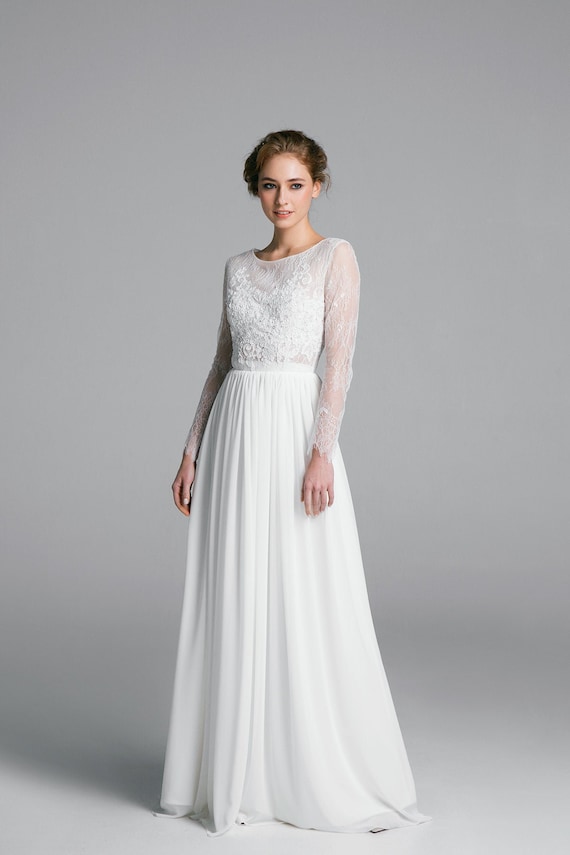 long sleeve chiffon gown