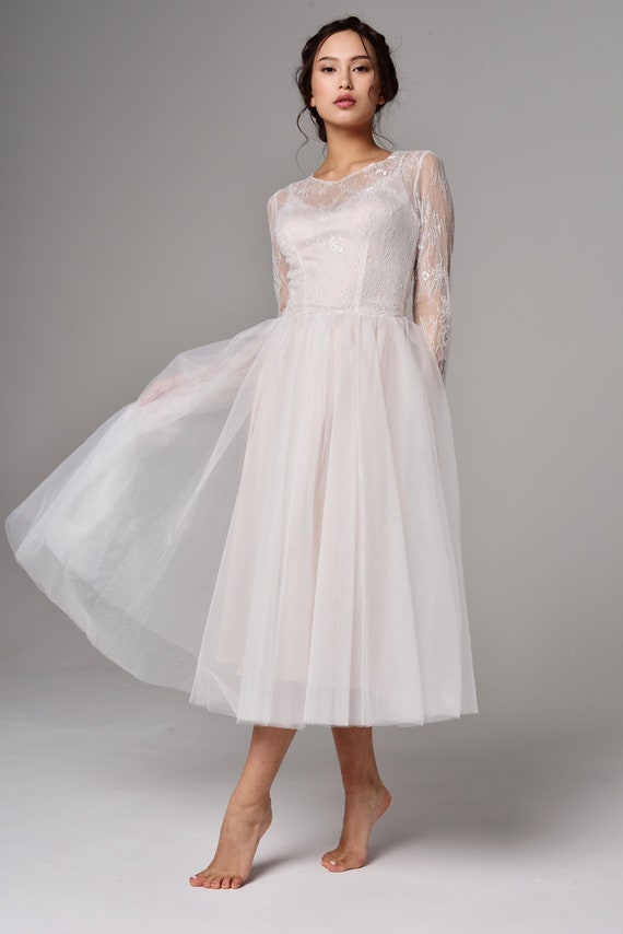 long sleeve tulle gown