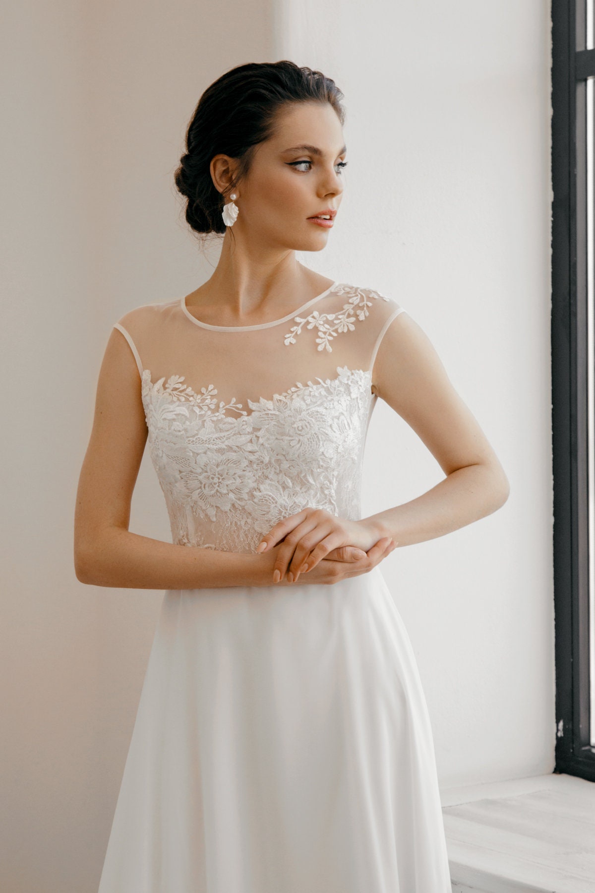 Simple chiffon wedding dress beach wedding dress aline maxi