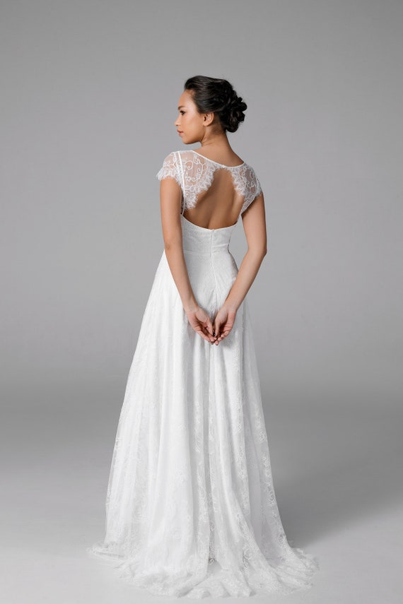 Aline lace wedding dress short sleeve wedding gown Simple Etsy