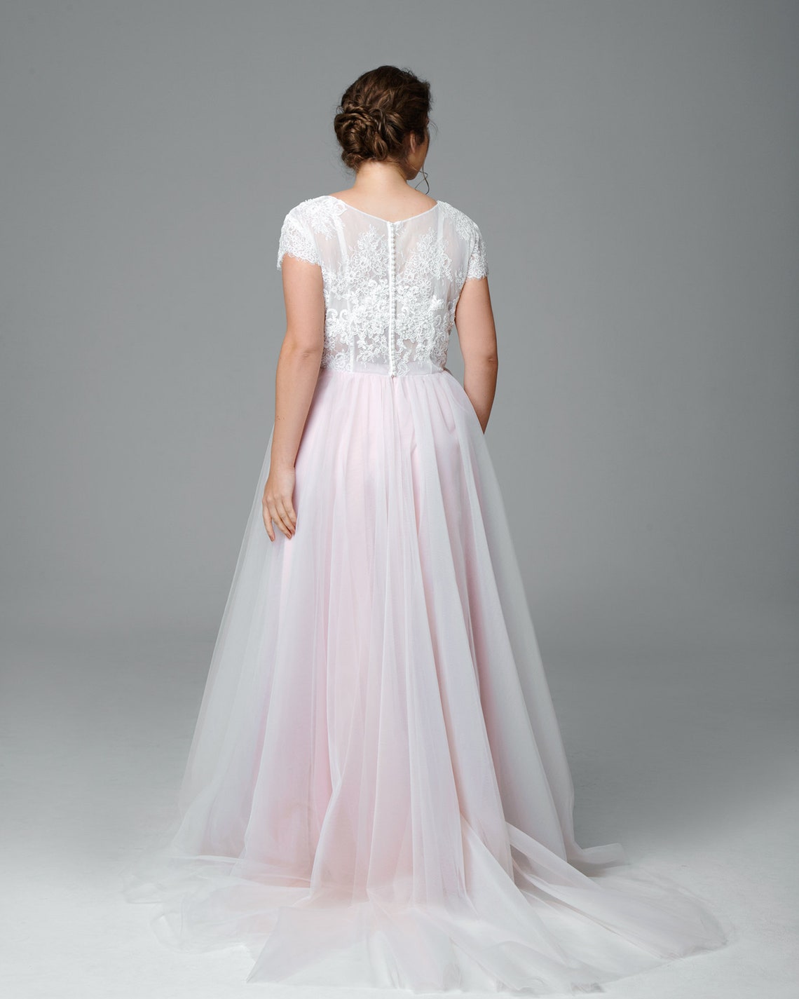 Tüll Brautkleid Blush Hochzeitskleid Spitzentüll ...