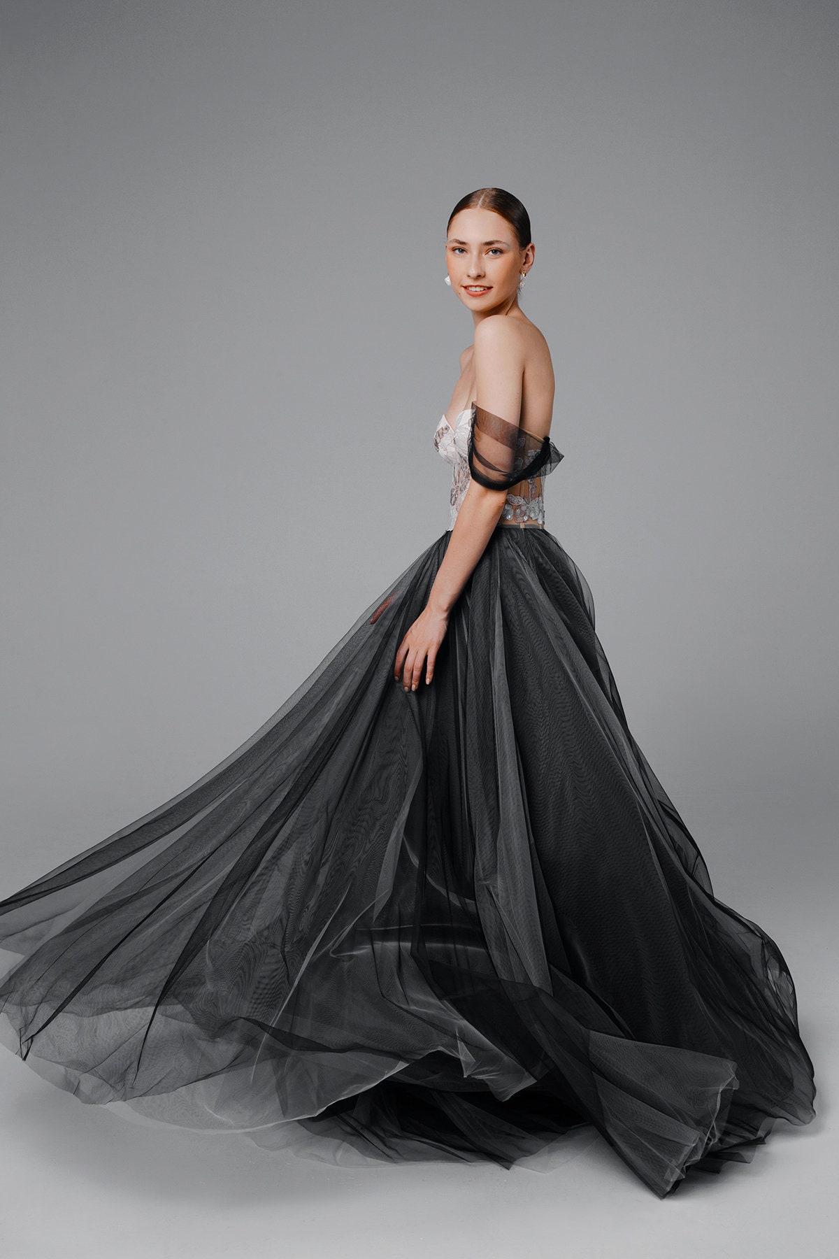 Black Bridal Dress Black Tulle Wedding Dress Alternative Etsy
