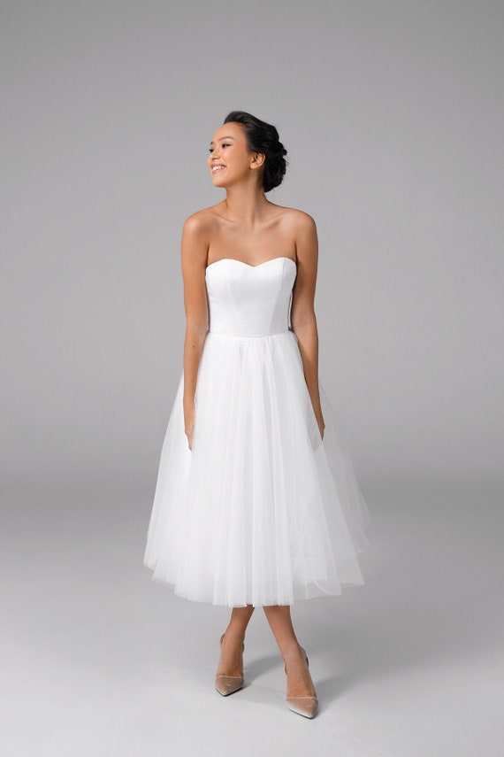 Short Wedding Dress Strapless Wedding Dress 50s Wedding Etsy