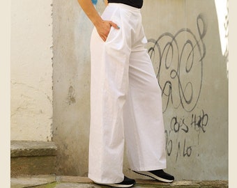 Linen Pants, Palazzo Pants, High Waisted Pants, Cyberpunk Clothing, Wide Leg Linen Pants, White Linen Pants