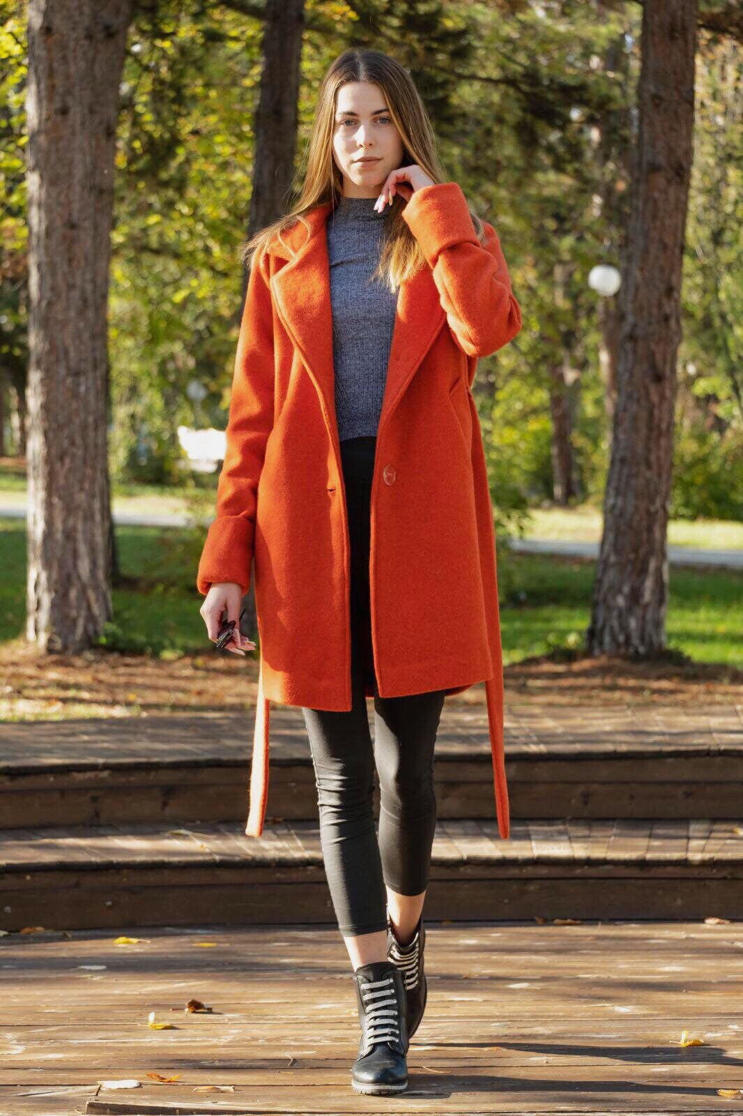 Womens orange wool coat sale