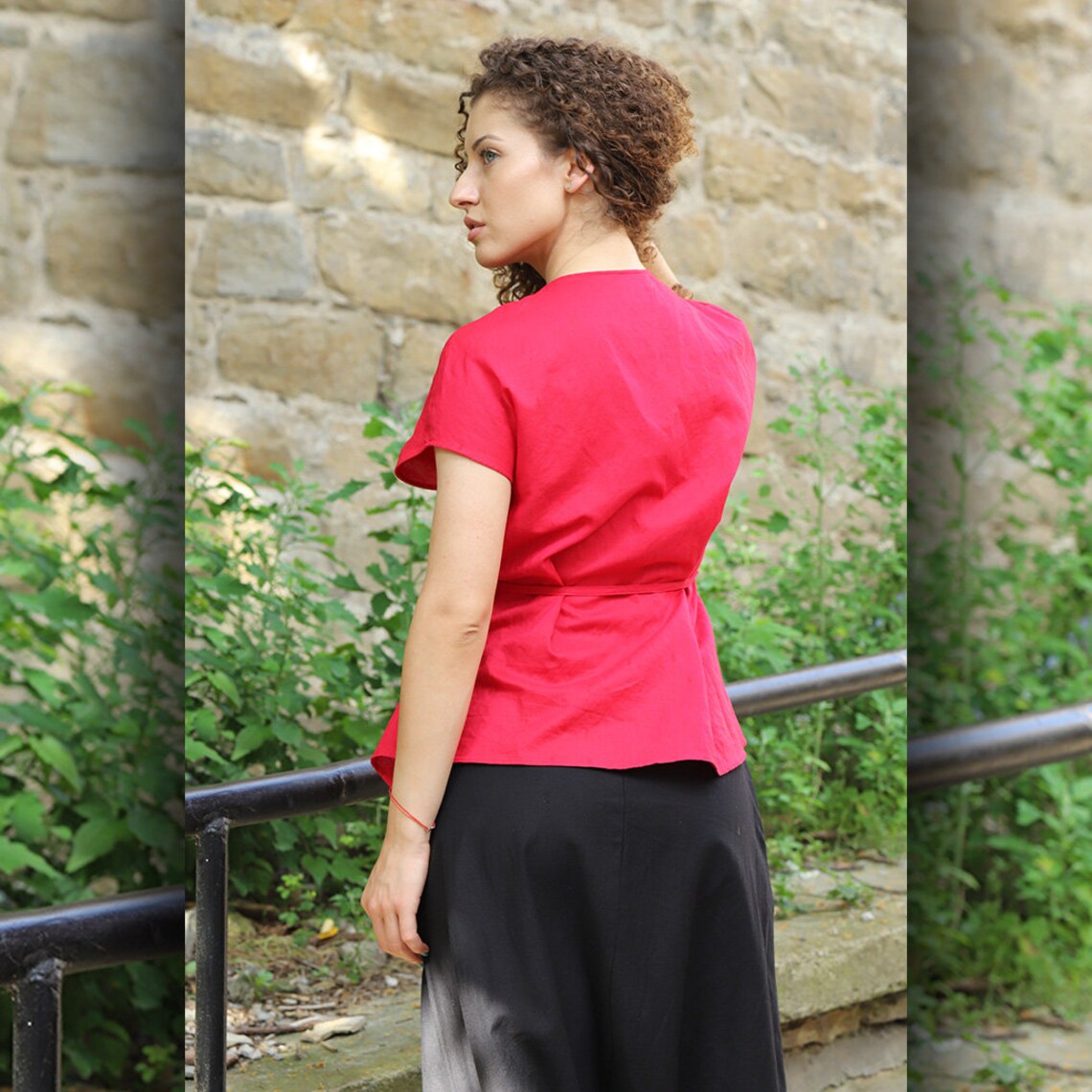 Linen Wrap Top Plus Size Linen Top Linen Summer Blouse Etsy