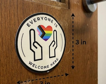 Inclusive Pride Window Cling, Diversity Welcome Sign (3x3 inch)