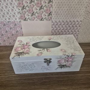Decorated Shabby Chic Pink Rose Tissue Box Cover