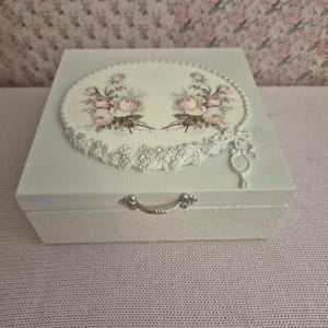 Decorated Vintage/ Shabby Chic Rose Grey Jewellery/ Trinket Box