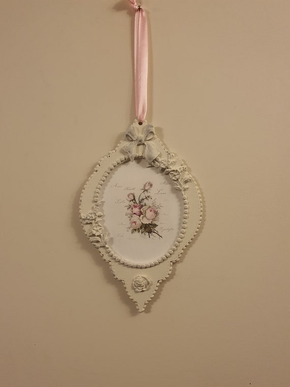 Decorated Cream & Pink Shabby Chic Rose Bouquet Wall Plaque