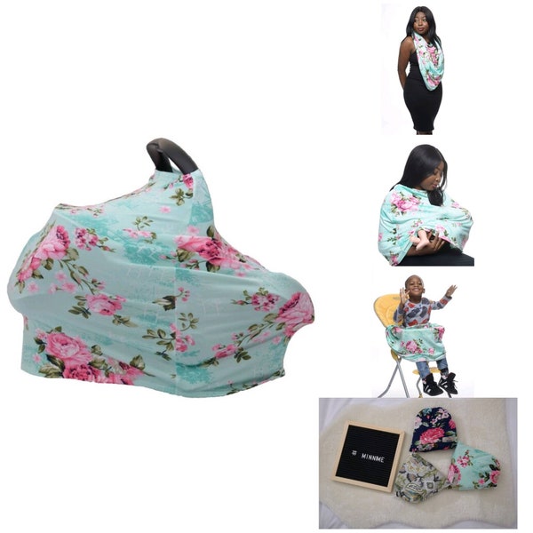 Multi-use carseat canopy cover, Nursing/Breastfeeding Scarf, High Chair Cover, Baby shower Gift