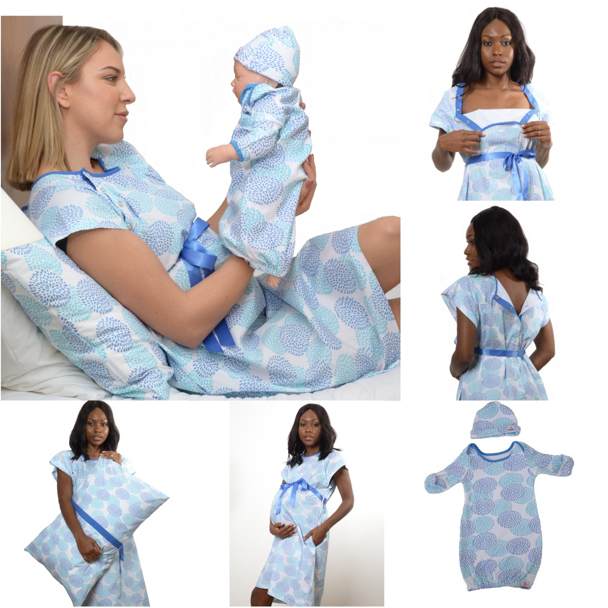 Stylish Maternity Nightgown and Matching Baby Outfit