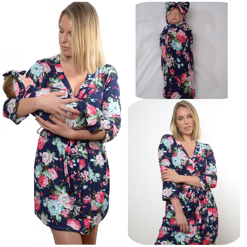 Mommy and Me Robe and Swaddle Set/ Maternity Delivery Labor Nursing