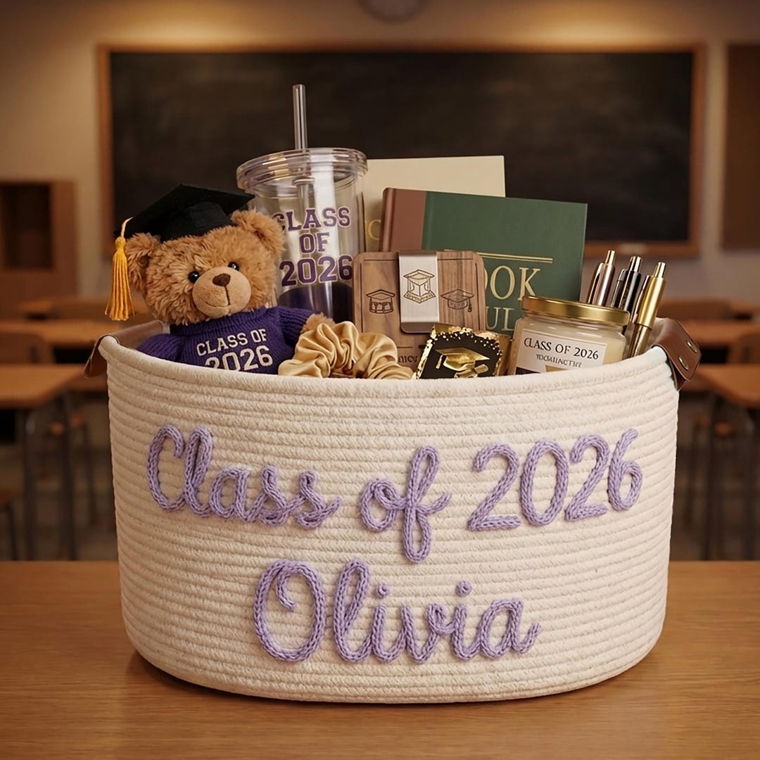 Personalized Graduation Basket, Grad Gift Basket, Senior Gift Basket ...