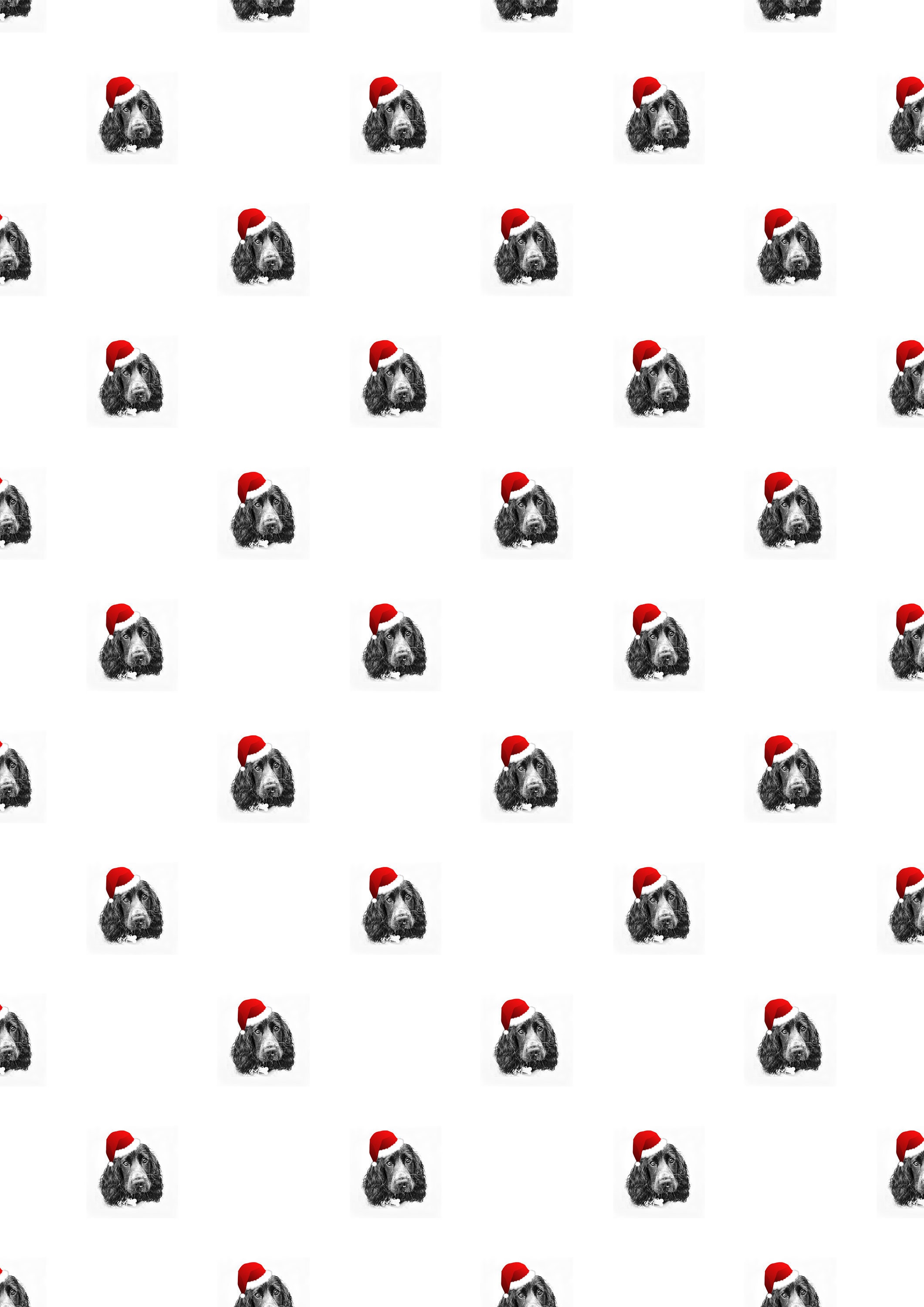 A4 A3 Cocker Spaniel Black and White Dog With Santa Hat Festive ...