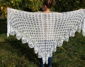Lace shawl, knitted capelet, wedding white shawl wrap, cotton linen shawl