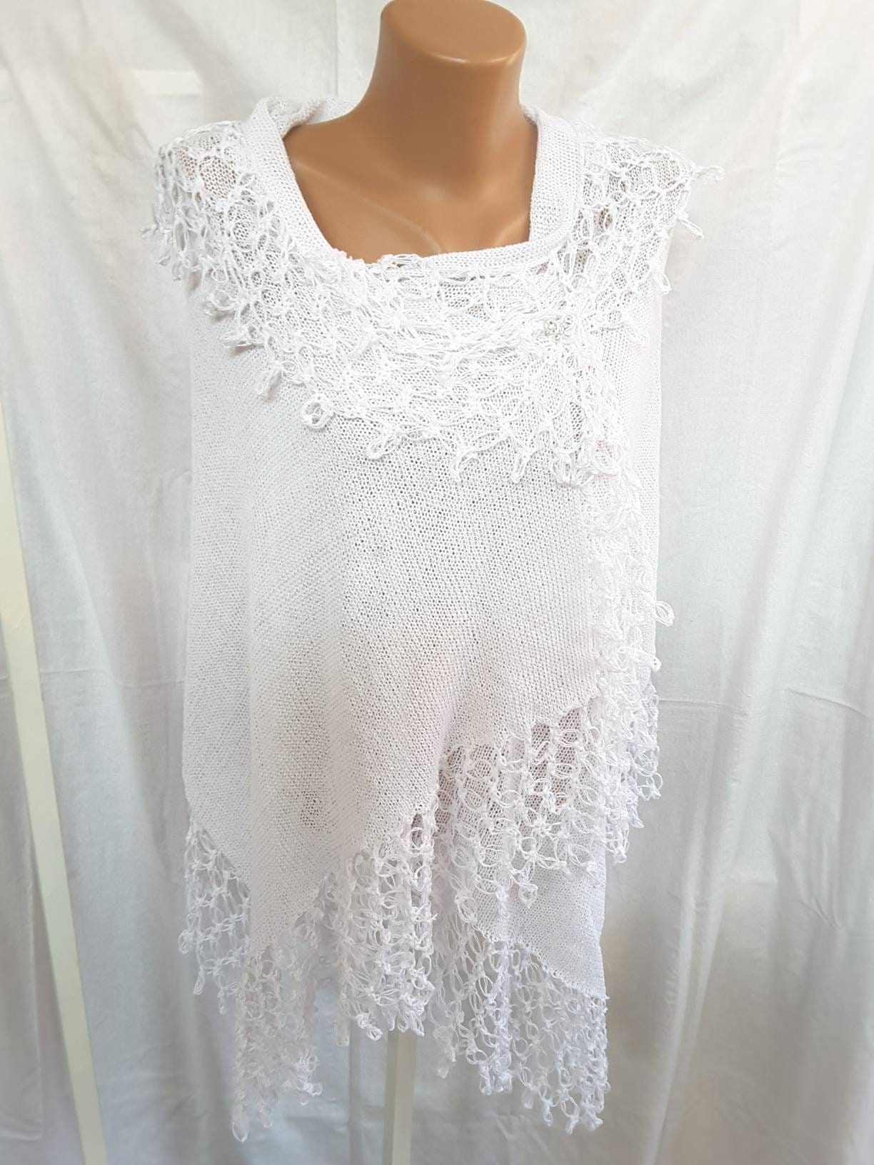 White Lace Shawl Knitted Poncho Wedding Shawl Wrap Cotton - Etsy