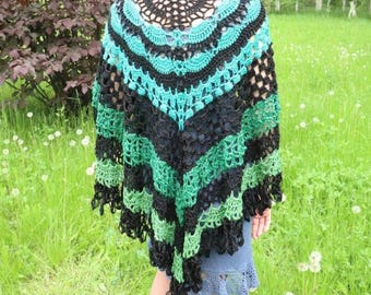 Crocheted shawl  blanket wrap, cotton large  shawl