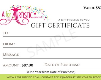 Gift Certificate pdf download - 87.00 AforArtistic