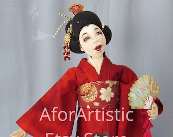 E-Class - Geisha Mitsuko by Sharon Mitchell, Cloth Doll Artist